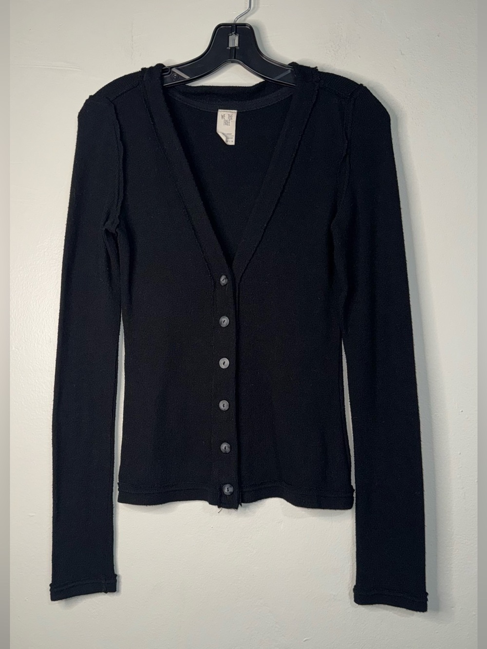 We The Free Black Button-Down Slim-Fit Knit Top